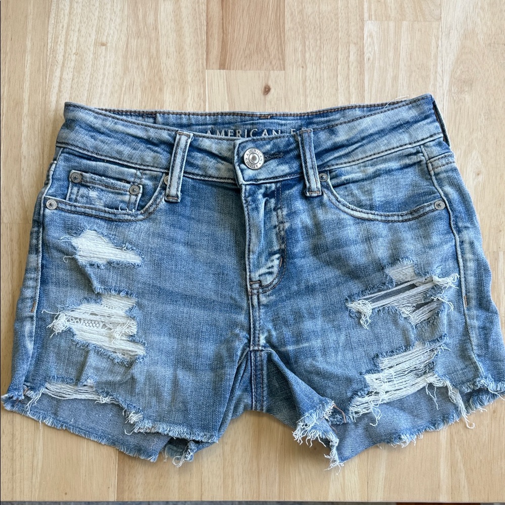 American Eagle Outfitters Light Blue Distressed Denim Shorts